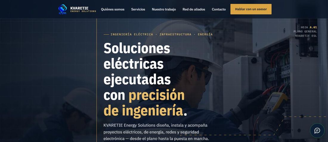 Captura del sitio web de KVARETIE Energy Solutions