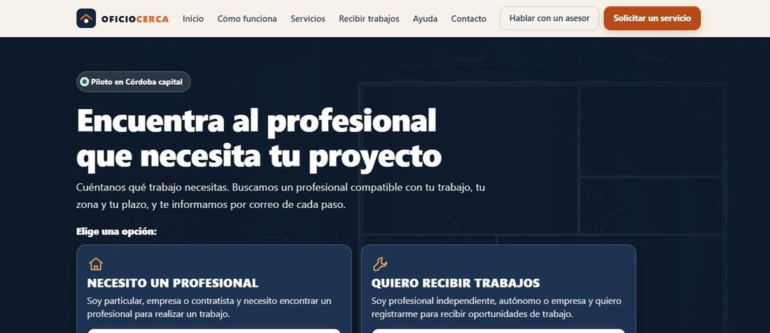 Captura de la plataforma OficioCerca, piloto en Córdoba, España